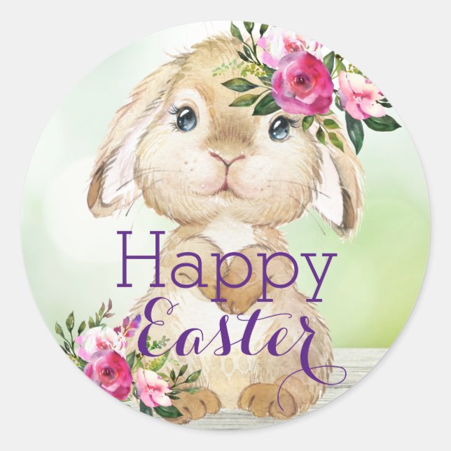 Happy Easter Bunny Flowers Stickers (Front)