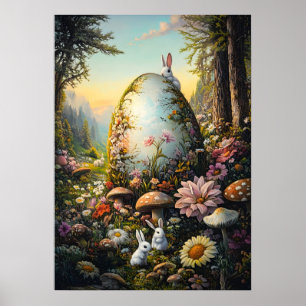 Happy Easter Bunny Forest Rabbit Wall Art