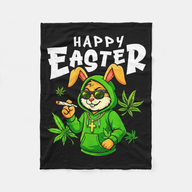 Happy easter bunny funny rabbit smoking for menHap Fleece Blanket (Front)