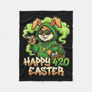 Happy Easter Bunny Funny Weed Rabbit Stoner Fleece Blanket
