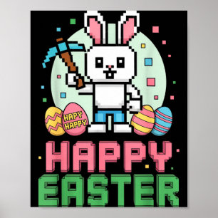Happy easter bunny gaming pixel gamer  poster