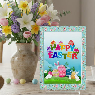 Happy Easter Bunny & Garden Card 3D-Style