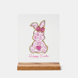 Happy Easter Bunny Girls Easter Women Pink Floral  Acrylic Sign