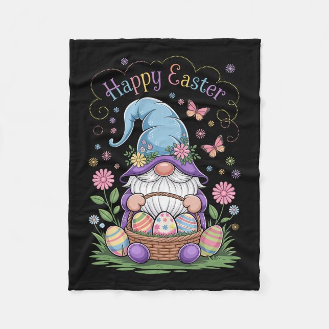 Happy Easter Bunny Gnome Hug Easter Eggs Gnome Lov Fleece Blanket (Front)
