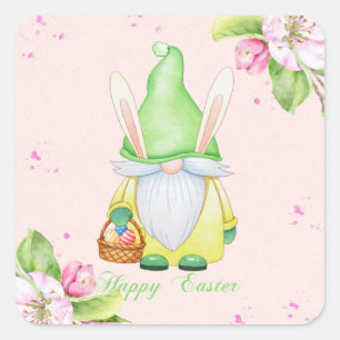 Happy Easter Bunny Gnome Square Sticker