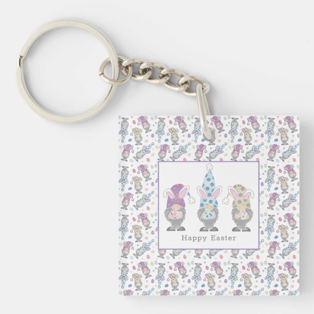 Happy Easter Bunny Gnomes Key Ring (Front)