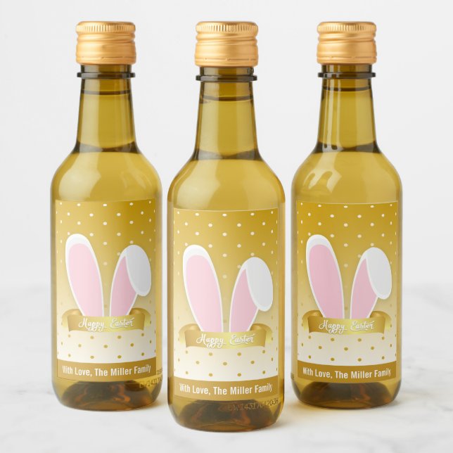 Happy Easter Bunny Golden Blue Mini Wine Label Set (Bottles)