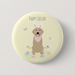 Happy Easter Bunny Golden Retriever 6 Cm Round Badge