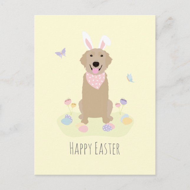 Happy Easter Bunny Golden Retriever Postcard (Front)