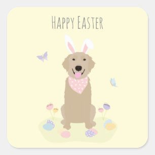 Happy Easter Bunny Golden Retriever Square Sticker