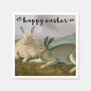 Happy Easter Bunny Hare Couple Vintage Watercolor Napkin