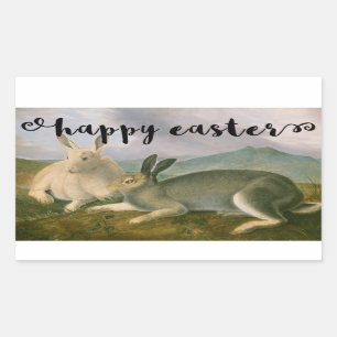 Happy Easter Bunny Hare Couple Watercolor Vintage Rectangular Sticker