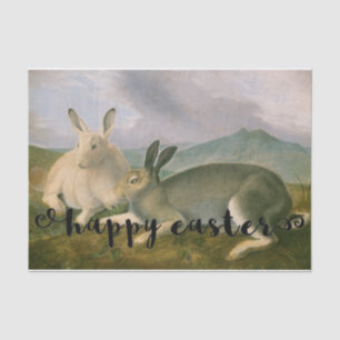 Happy Easter Bunny Hare Couple Watercolor Vintage Tissue Paper