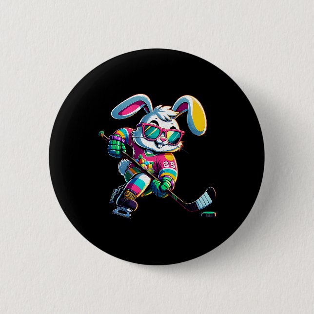 Happy Easter Bunny Hockey Rabbit Men Women Kid (1) 6 Cm Round Badge (Front)