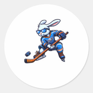 Happy Easter Bunny Hockey Rabbit Men Women Kid  Classic Round Sticker