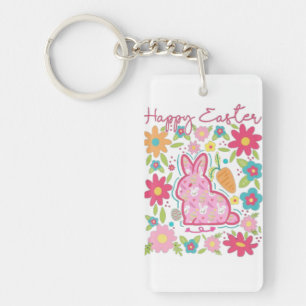 Happy Easter Bunny Illustration Key Ring