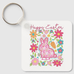 Happy Easter Bunny Illustration Key Ring