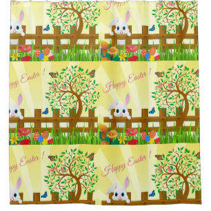 Happy Easter bunny illustration Shower Curtain