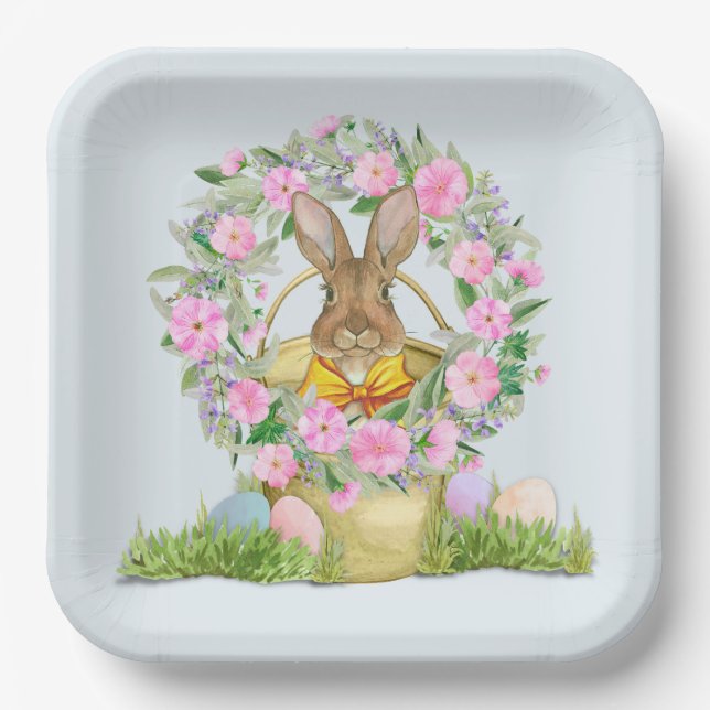 Happy Easter Bunny in a Bucket Paper Plate (Front)