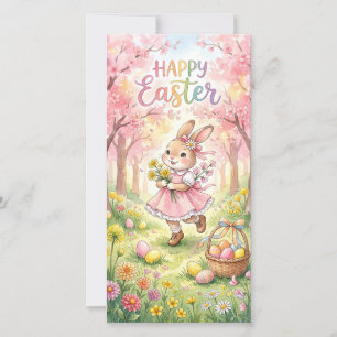 Happy Easter Bunny in a Spring Meadow  Holiday Card