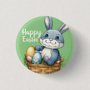 Happy Easter, Bunny In Egg Basket 3 Cm Round Badge