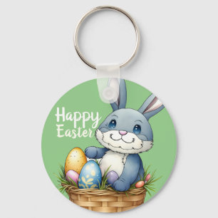 Happy Easter, Bunny In Egg Basket Key Ring