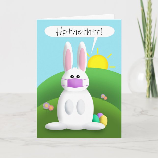 Happy Easter Bunny in Pandimec Face Mask Humour Holiday Card (Front)