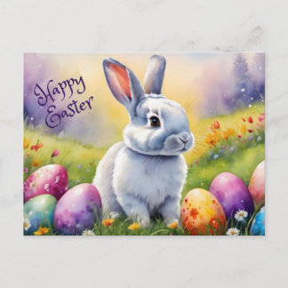Happy Easter Bunny in the Meadow  Holiday Postcard