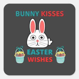 Happy Easter Bunny Kisses And Wishes  Square Sticker