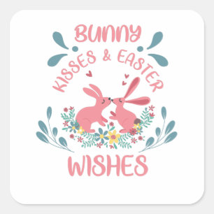 HAPPY EASTER BUNNY KISSES-EASTER WISHES SQUARE STICKER