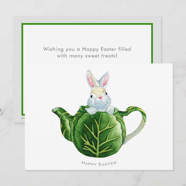 Happy Easter Bunny Lettuce Teapot Holiday Card (Front/Back)