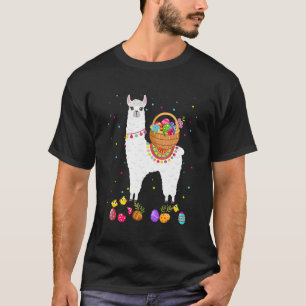 Happy Easter Bunny Llama Bringing Easter Egg Baske T-Shirt