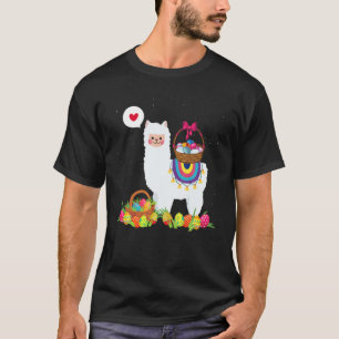 Happy Easter Bunny Llamas Bringing Easter Egg Bask T-Shirt