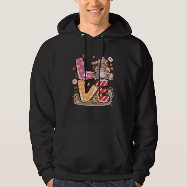 Happy Easter Bunny LOVE Gnome  Easter Egg Hunting  Hoodie (Front)