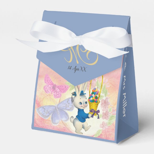  Happy Easter Bunny Monogram Watercolor Blue Kids  Favour Box (Front Side)