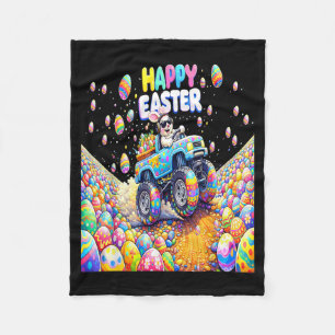 Happy Easter Bunny Monster Truck Eggs Boys Men Fleece Blanket
