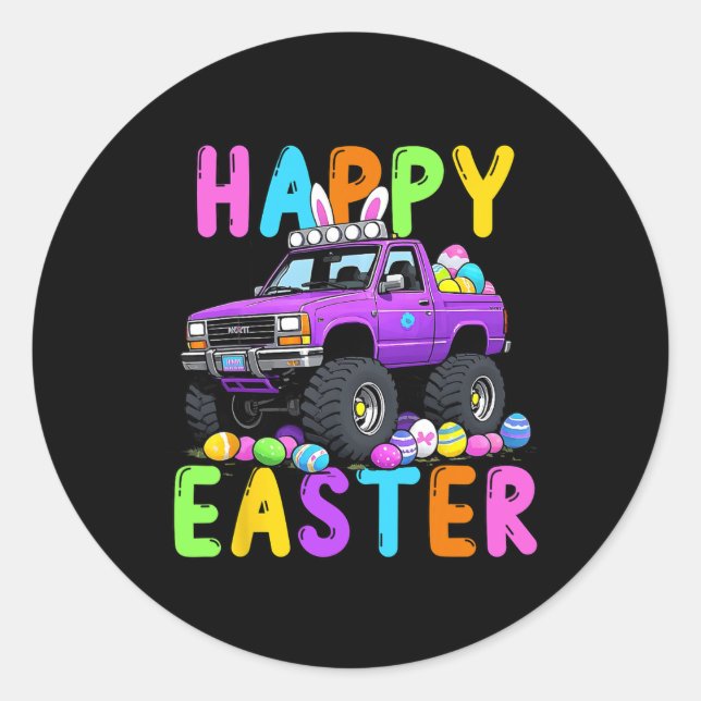 Happy Easter Bunny Monter Truck Funny Madness  Classic Round Sticker (Front)