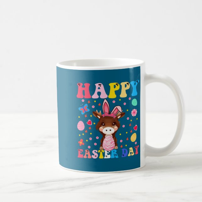 Happy Easter Bunny Moose Easter Day Groovy  Coffee Mug (Right)