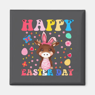 Happy Easter Bunny Moose Easter Day Groovy Magnet