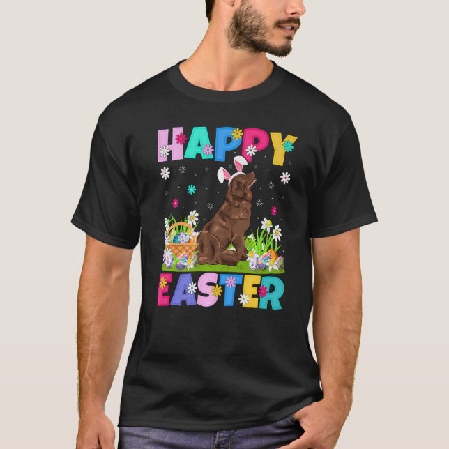 Happy Easter Bunny Newfoundland Dog Easter Sunday  T-Shirt (Front)