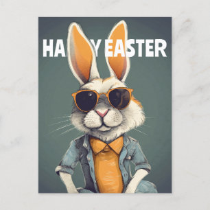 Happy Easter Bunny Orange Sunglasses Funny Postcard
