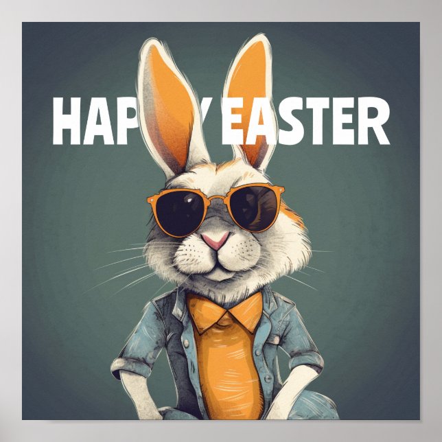 Happy Easter Bunny Orange Sunglasses Funny Poster (Front)