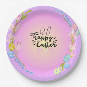 Happy Easter Bunny Outline Pretty Pastel Paper Plate