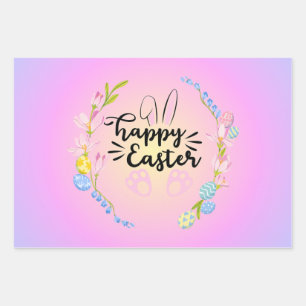 Happy Easter Bunny Outline Pretty Pastel Wrapping Paper Sheet