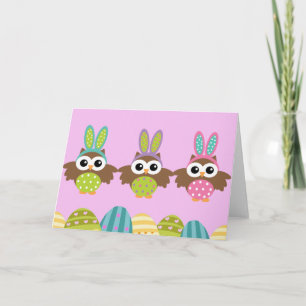 Happy Easter Bunny Owls Holiday Card