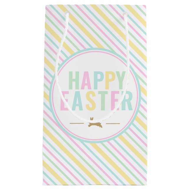 Happy Easter Bunny Pastel Stripe Small Gift Bag (Front)