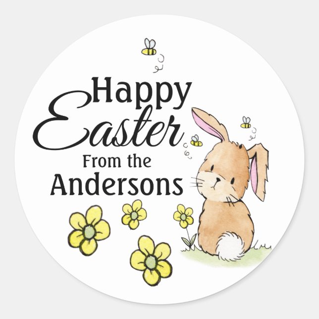 Happy Easter Bunny Personalised  Classic Round Sticker (Front)