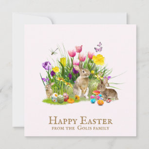 Happy Easter Bunny Personalised Flat Holiday Card