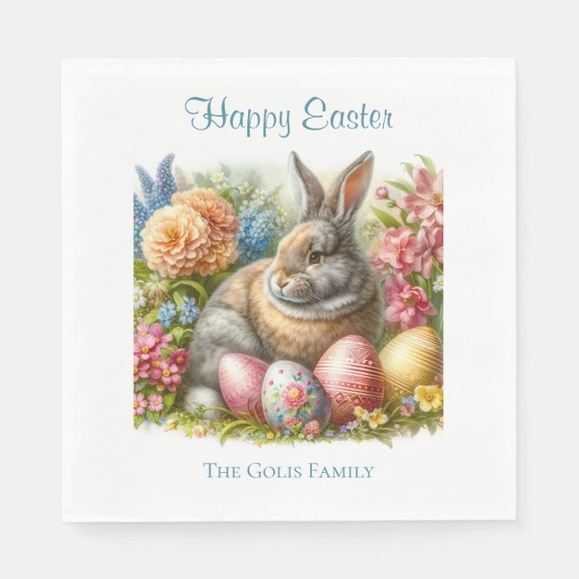 Happy Easter Bunny Personalised Napkin (Front)