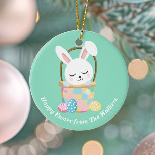 Happy Easter Bunny Personalised Pastel Green Ceramic Tree Decoration
